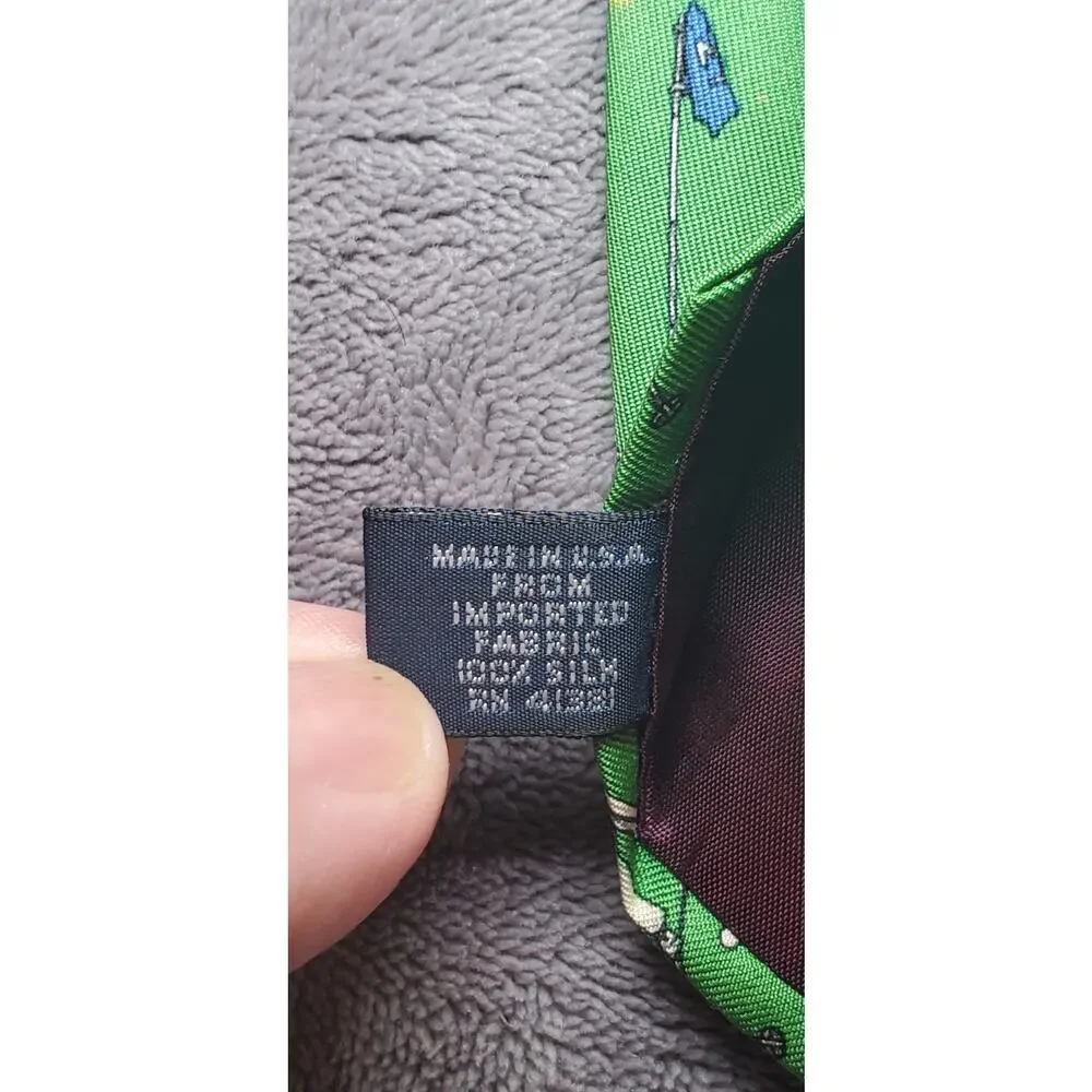 Polo Ralph Lauren (USA) Hand Made Green Golf Player Print Silk Neck Tie C7-27